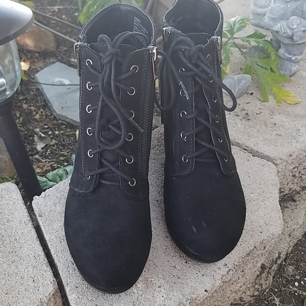 Black wedge booties